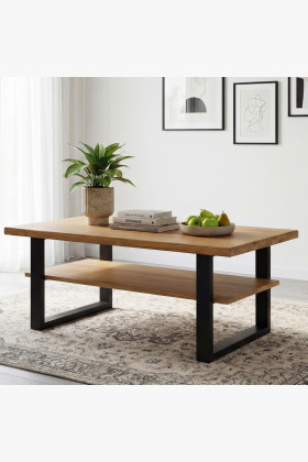 Eichen-Couchtisch Martina mit Ablage und schwarzen